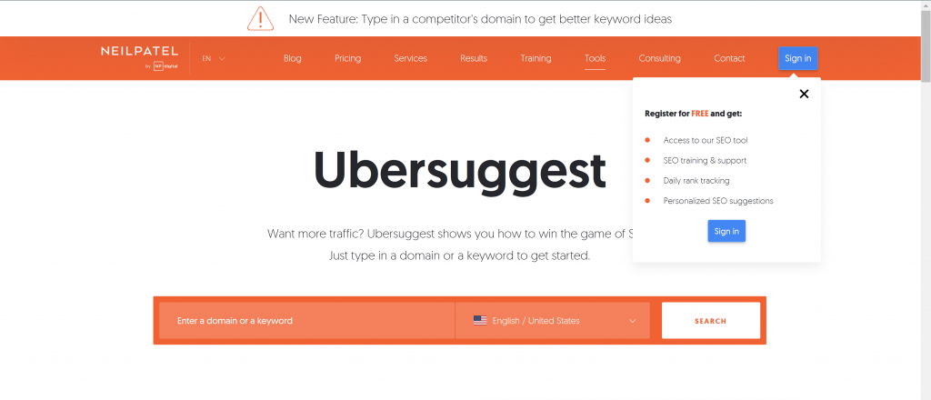 Ubersuggest 谷歌关键词工具